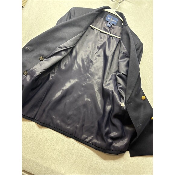 Vintage Ralph Lauren Women Navy Gold Button Dbl Breasted Blazer Sz 14 USA Made - Picture 8 of 8